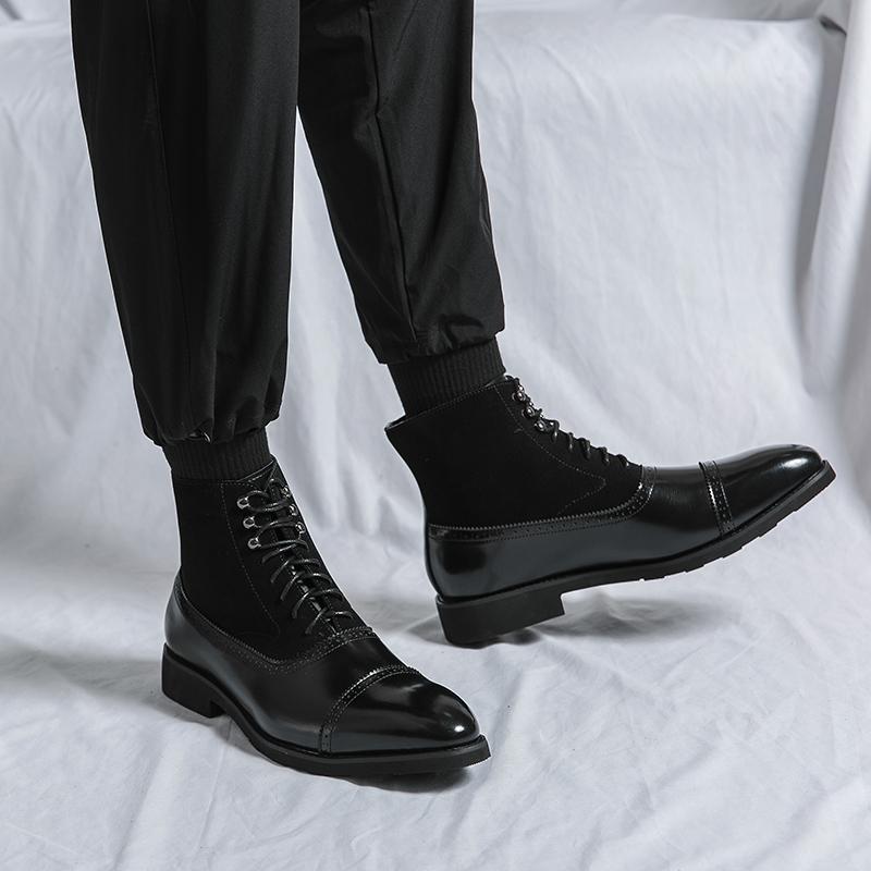 Men's Boots British Style Business Leather Boot Fashion Pointed Lace Up Ankle Boot Casual High-top Boots for Men Punk Rock Boots
