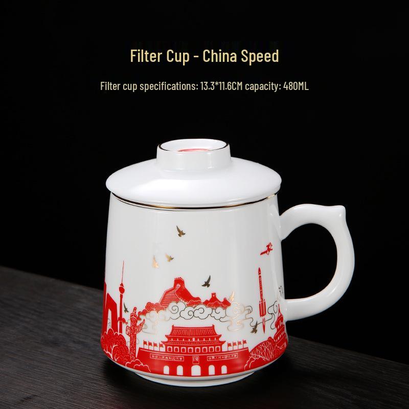 Красный керамический набор чайных чашек с логотипом для памятных корпоративных подарков