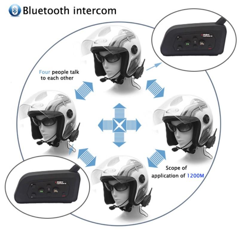 V4 PRO Мотоциклетный шлем Bluetooth-гарнитура для связи 1200 м 4 водителя Полный дуплекс Интерфон с FM-радио Водонепроницаемый коммуникатор