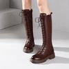 [Вся обувь из натуральной кожи] Сапоги из коровьей кожи первого слоя женские осень-зима 2025 кожаные шнурованные бархатные рыцарские сапоги