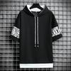Summer Men's Casual All-match Hooded Pullover Quick-drying Running Sports Men's Printed Short-sleeved Top