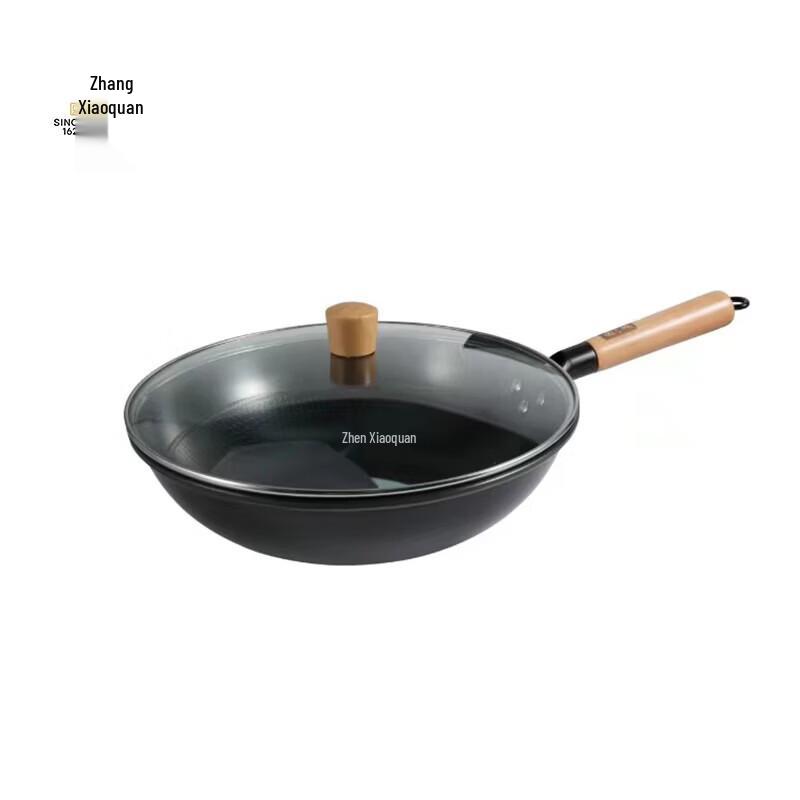 Zhang Xiaoquan 32cm Refined Iron Round Bottom Wok with Lid
