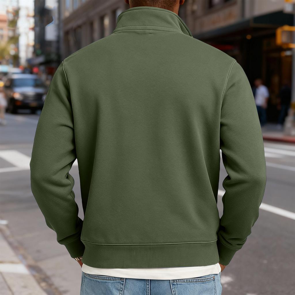 Мужской повседневный топ с воротником-стойкой и длинными рукавами, однотонный свитшот на пуговицах