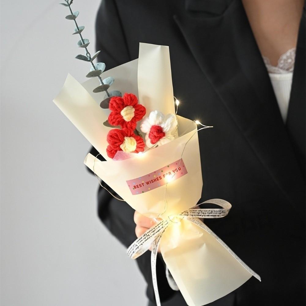 LED Lights Crochet Flowers Bouquet Knitted Artificial Daisy Bouquet Valentine'S Day