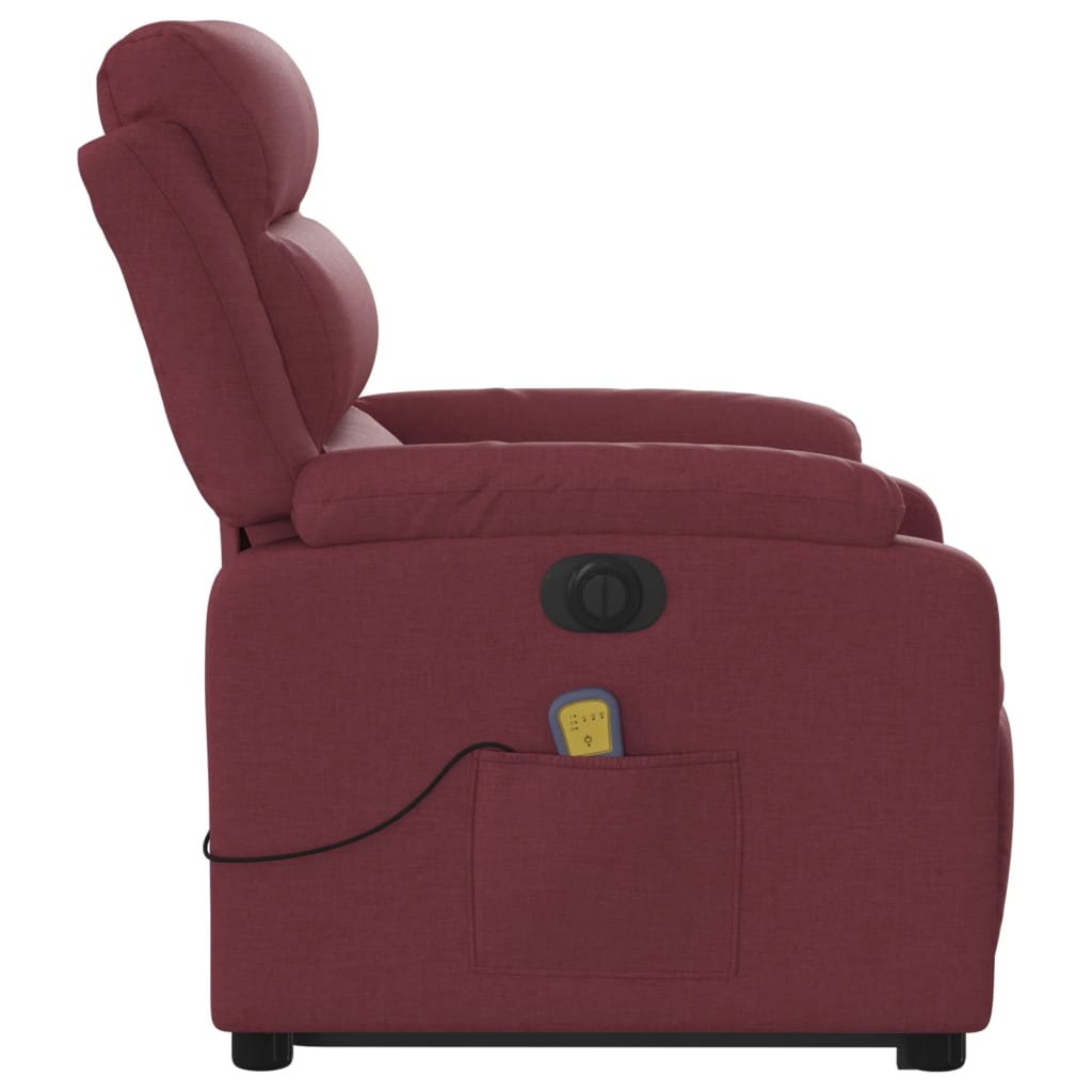 Electric Massage Recliner with Rising Function Burgundy Fabric