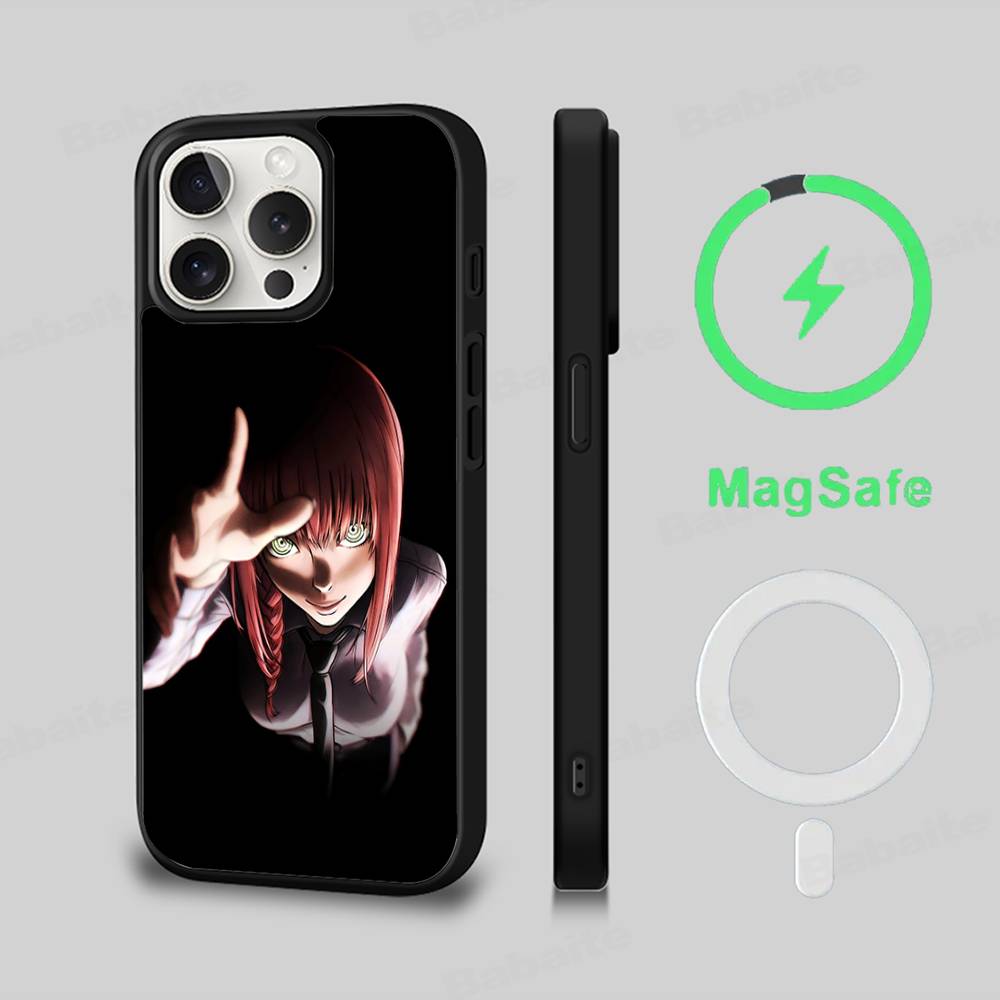 M-makima Аниме Чехол для телефона Магнитный чехол Для IPhone 16 14 13 12 11 15 Pro Max Plus Для Magsafe Беспроводная зарядка Чехол