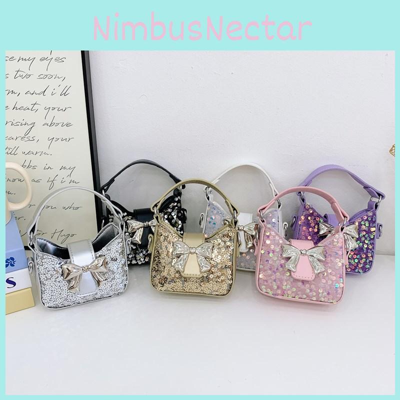 Kids Girl Butterfly Bow Sequin Mini Shoulder Bag With Breathable Pu Material For Daily Use