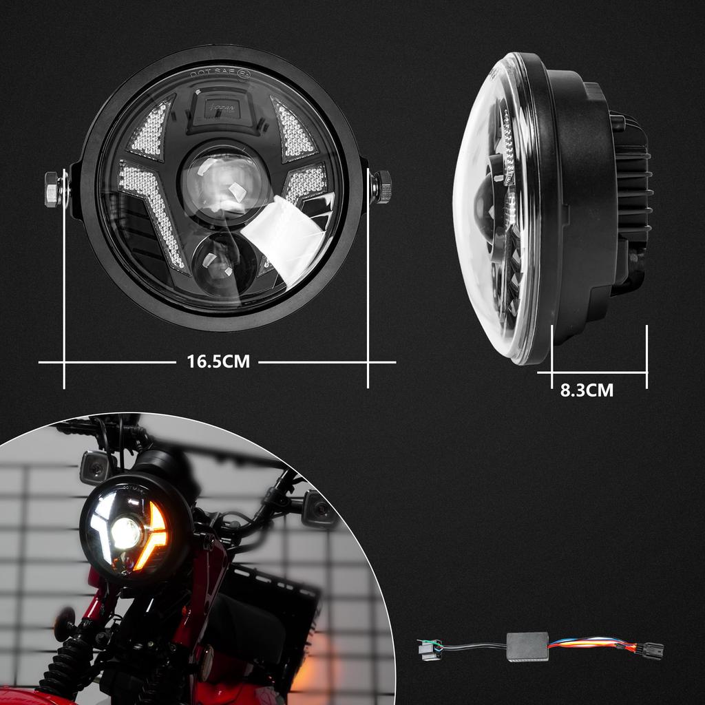 Honda CT125 Hunter Cub LED Headlight with High Beam and Low Beam for CT125 Custom Parts Mechanical DRL, Switching, JA65, (Multi-Function Headlight)