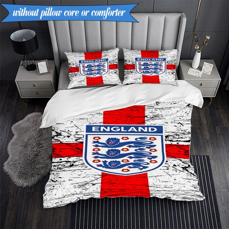 3PCS England Football Crest Printed Soft Bedding Set,Including 1pc Duvet Cover And 2pcs Pillowcases Perfect for Bedroom, Dormitory, Fan gift
