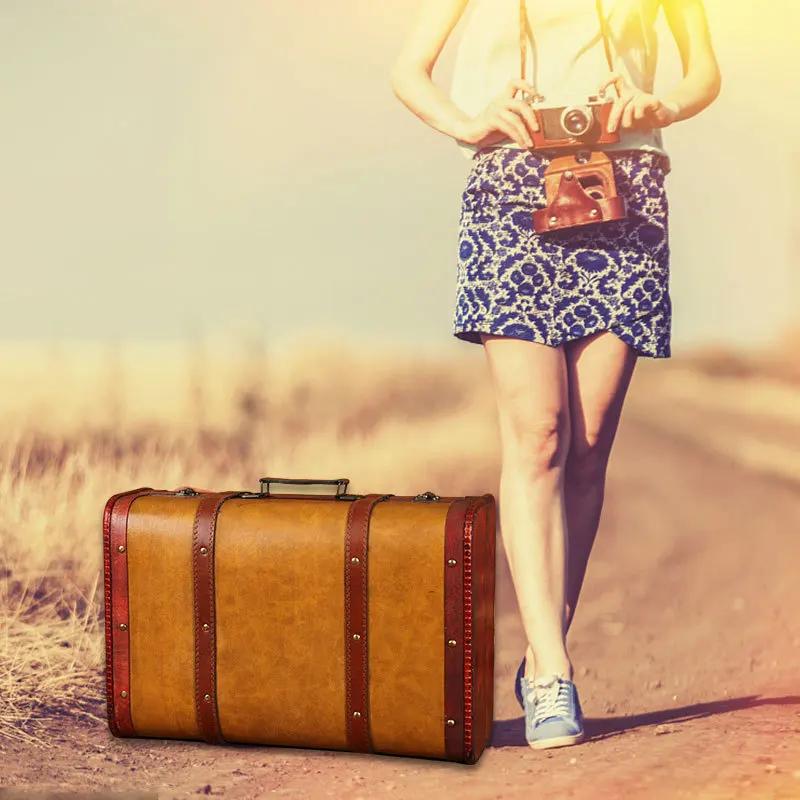 Деревянный антикварный ящик для хранения, средневековый винтажный чемодан, сундук с сокровищами, ожерелья, ювелирные изделия, подарочная коробка с замком, большая фотокоробка