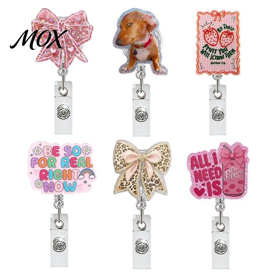 Retractable ID Holder Nurse Badge Reel, Funny Glitter Acrylic Name Tag with Cute Clip, Sparkly Card for Teachers Student Staffs Reel Clip