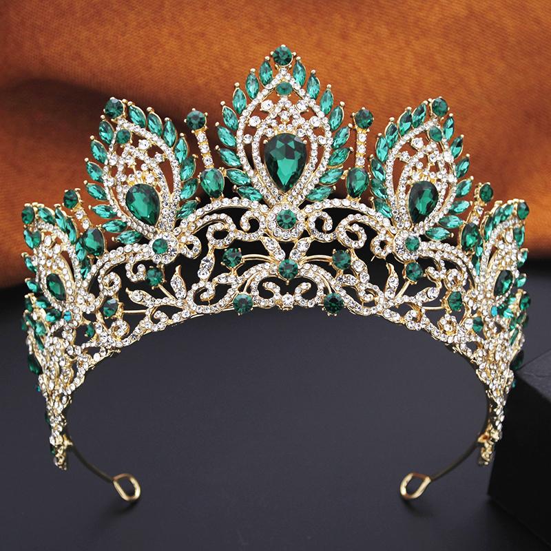 Royal Queen Red Green Crown Big Diadem Bride Tiara Crowns for Women Bridal Wedding Party Crown Hair Dress Jewelry Accessori