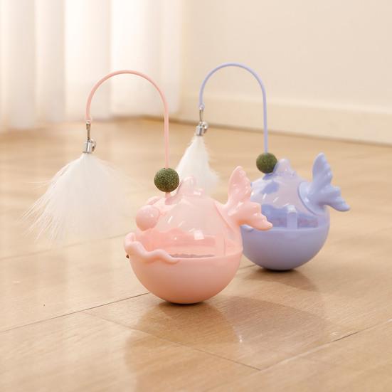 Interactive Cat Treat Dispenser Toy Puzzle Cat Tumble Spill Slow Feeder Kitten Teaser Wand Entertainment Toy for Indoor Cats