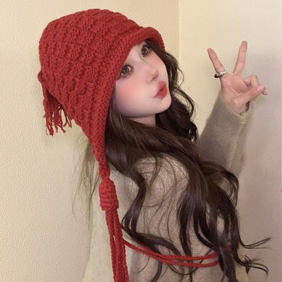 Женская зимняя шапка с длинной кисточкой, утолщенная вязаная, эластичная, противоскользящая, мягкая, с защитой ушей, однотонная, дышащая, ветрозащитная, декоративная шапка-бини KTB