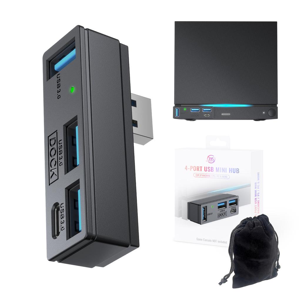 4-портовый USB 3.0 концентратор SDM007 со сверхскоростью 5 Гбит/с для Steam Machine/PS5/ПК/Портативный ХАБ со светодиодным индикатором и сумкой для хранения