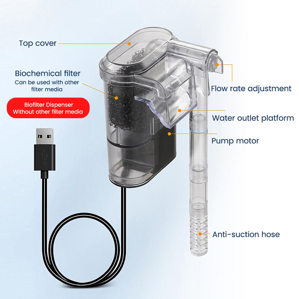 Aquarium Filter Adjustable Water Fall Mini Quiet Hang On Waterfall Fish Tank Filter USB Filting Aquarium Accessories