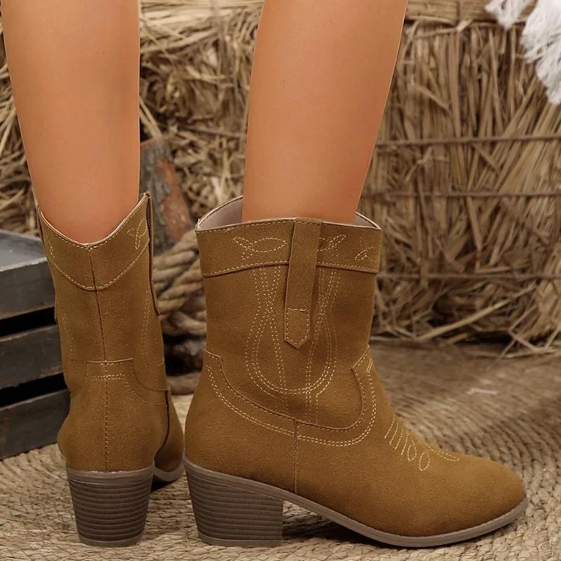 Fashion Ladies Shoes On Sale 2024 High Quality Sleeve Women's Boots Winter Round Toe Suede Solid Short Barrel Block Heel Plus Size Boots