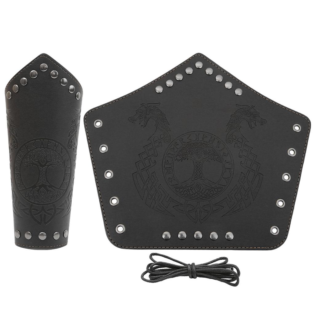 Medieval Wristband Men Cosplay Totems Embossed Bracer Gauntlet for Men Cosplay PU Wristband for Photoshoots and Stage