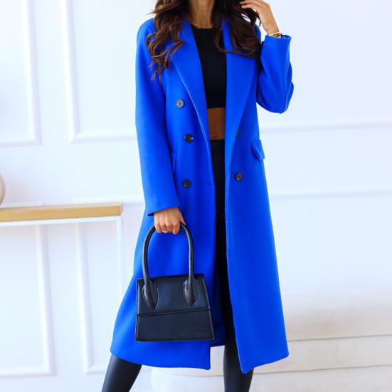 Женское пальто, двубортное, с длинными рукавами, с лацканами, однотонные пуговицы, сохраняет тепло, средней длины, против морщин, женское зимнее пальто, женская одежда