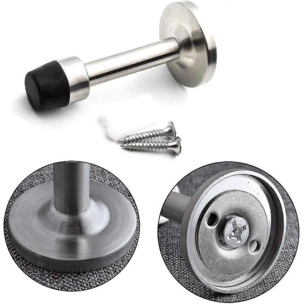 75mm/2.95in Stainless Steel Brushed Finish Door Stopper Wall Mount Door Stop With Rubber Bumper Anti Collision For Home