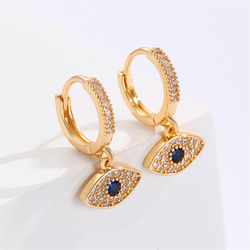 Trendy Gold Color Huggie Earrings for Women Luxury Zircon Blue Evil Eye Charm Dangle Drop Earrings Girls Daily Wear Jewelry Gift