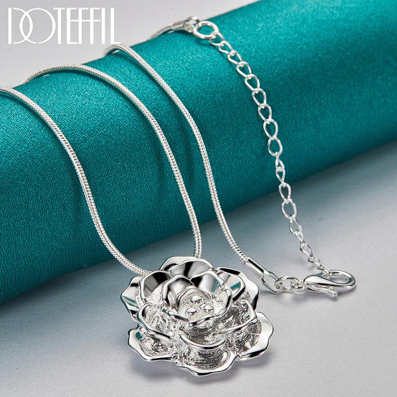 Ожерелье с тонкой цепочкой из стерлингового серебра 925 пробы в виде змеи длиной 16-30 дюймов с цветком