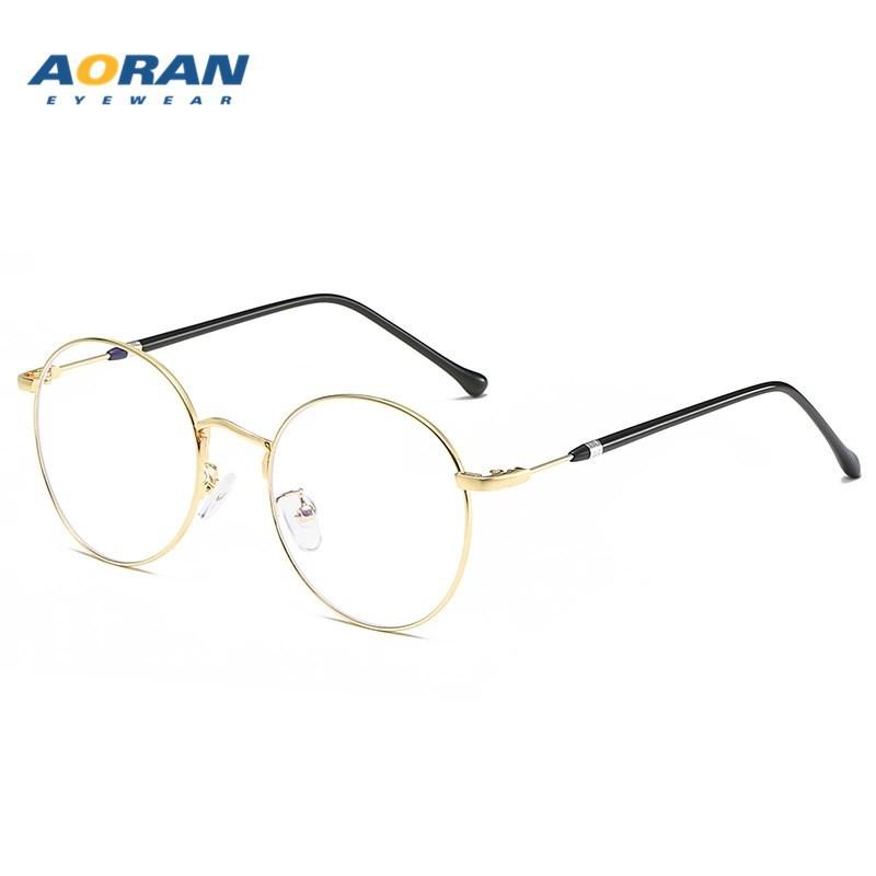 Computer protective eyeglasses trendy myopia glasses frame Vintage Metal Round Frame Non-Prescription Glasses for Men Blue light blocking glasses