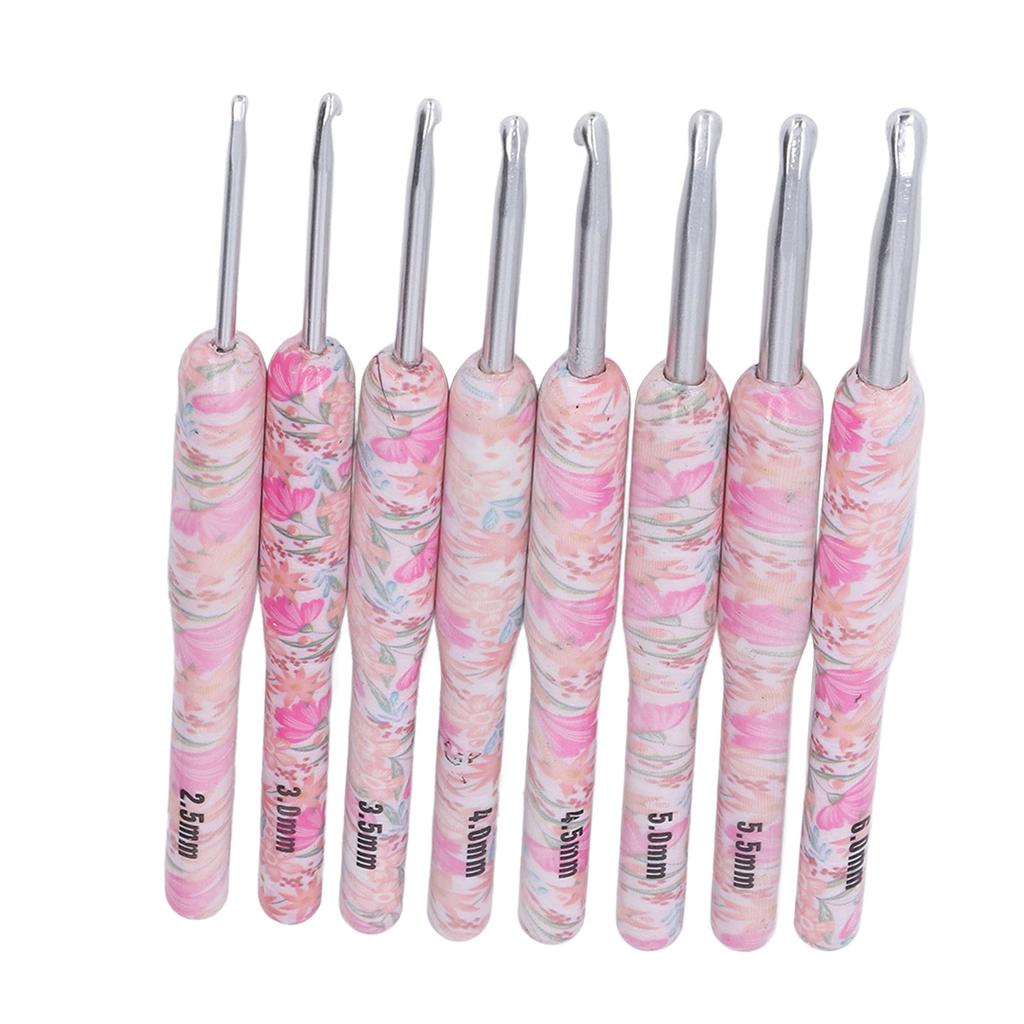 8pcs Crochet Hook Set Printing Aluminum Handcraft Colorful Crochet Hook Ergonomic Knitting Hook for Knitters for Sewing