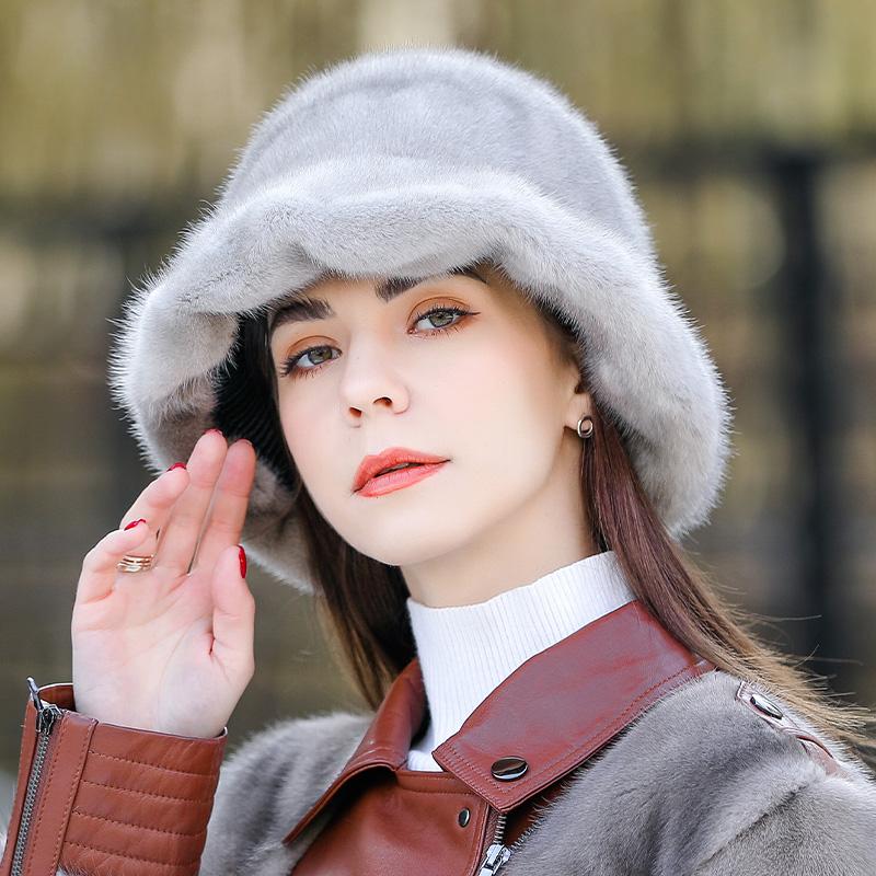 Норковая шапка, женская новая зимняя норковая меховая шапка из цельного меха норки, утолщенная теплая шапка-ведро, модная зимняя меховая шапка