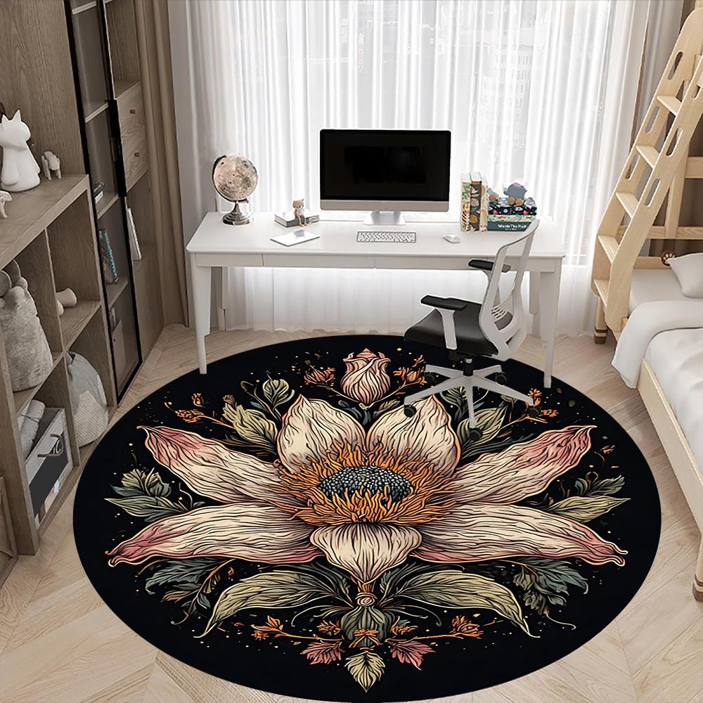 1pc Floral Mandala Office Round Area Rug, Indoor Mat Suitable For Office, Under Office Chairs Bedroom Living Room Home Decor, Room Deco 055