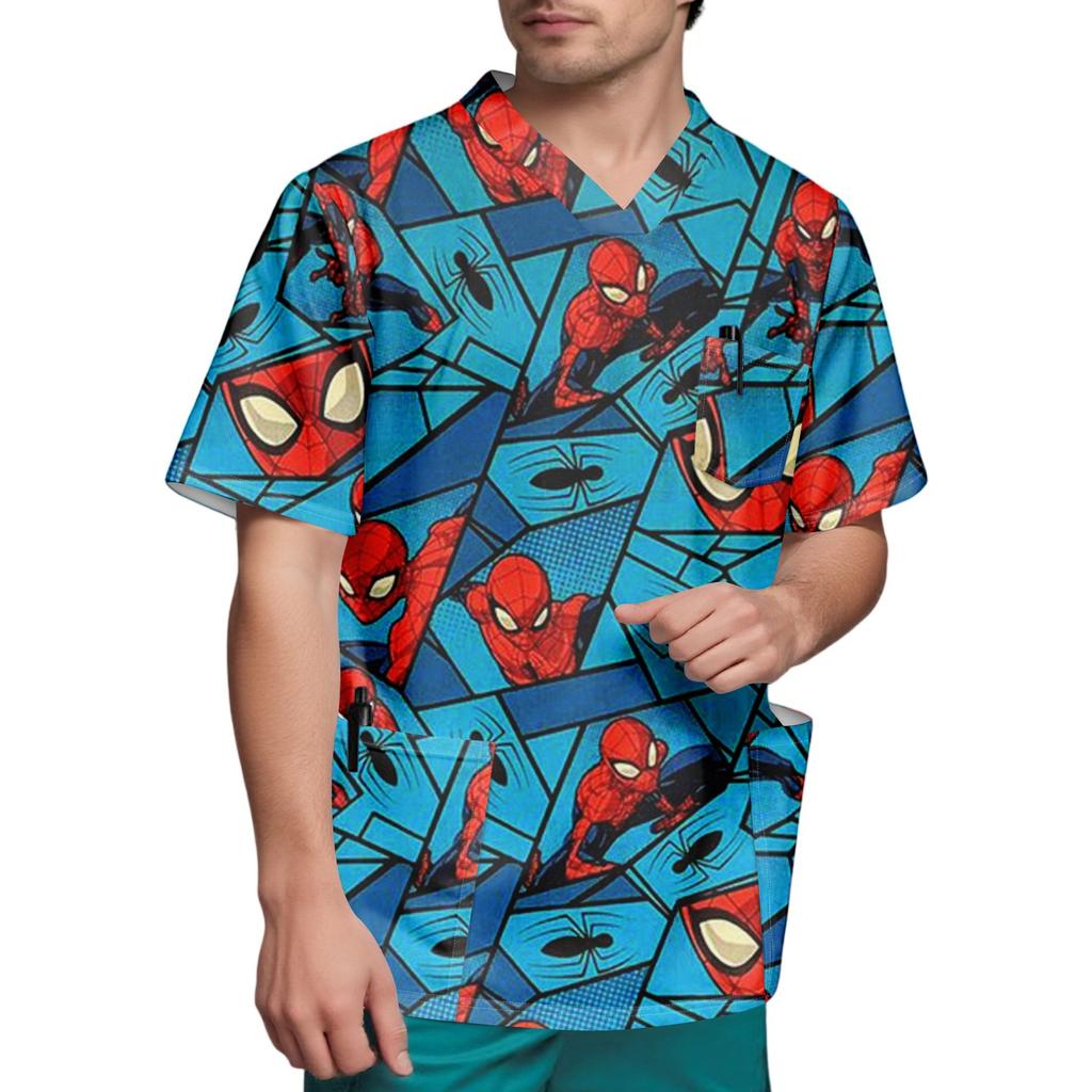 Мужской топ с коротким рукавом и V-образным вырезом с принтом нагрудного кармана