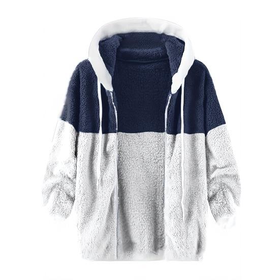 Men Hooded Fleece Jacket Adjustable Drawstring Long Sleeve Zipper Closure Coat Autumn Winter Warm Outerwear