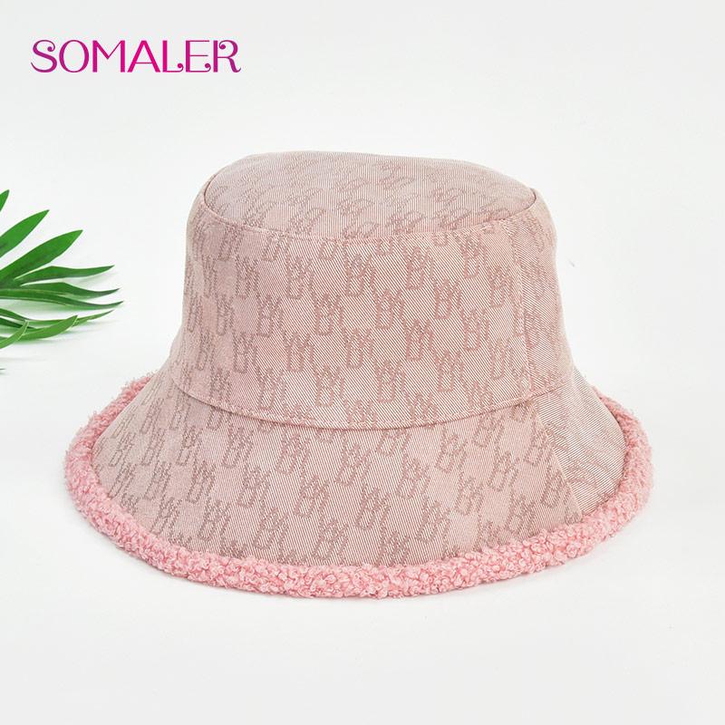 SOMALER Зимние теплые панамы для женщин, шляпа-ведро в стиле Харадзюку, однотонная шляпа рыбака для рыбалки, осенне-зимняя теплая панама из овечьей шерсти, уличная теплая кепка для женщин