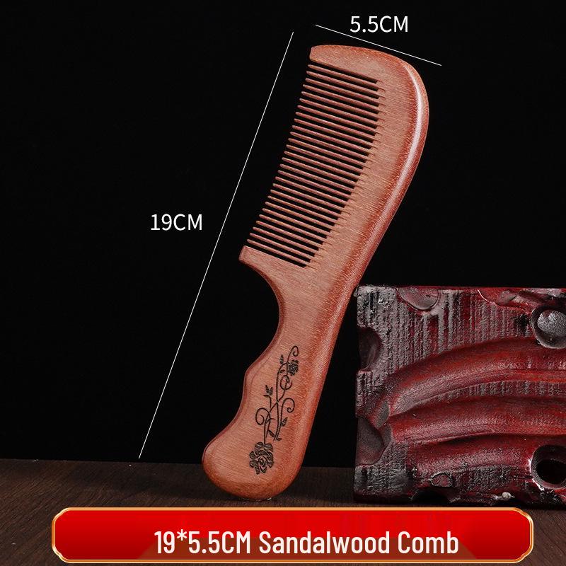 Engraved Sandalwood Long Handle Wide Tooth Scalp Comb