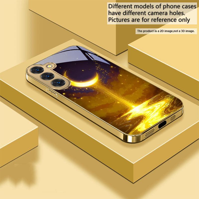 Золотое лунное небо Для Samsung Galaxy S26 S20 FE S21 S22 S23 Plus S24 Ultra 25Ultra S21+ S9 S22 S8 Золотой стеклянный чехол для телефона