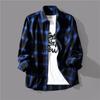 Men's Casual Plaid Shirt Long Sleeve Stand-Up Collar Shirt