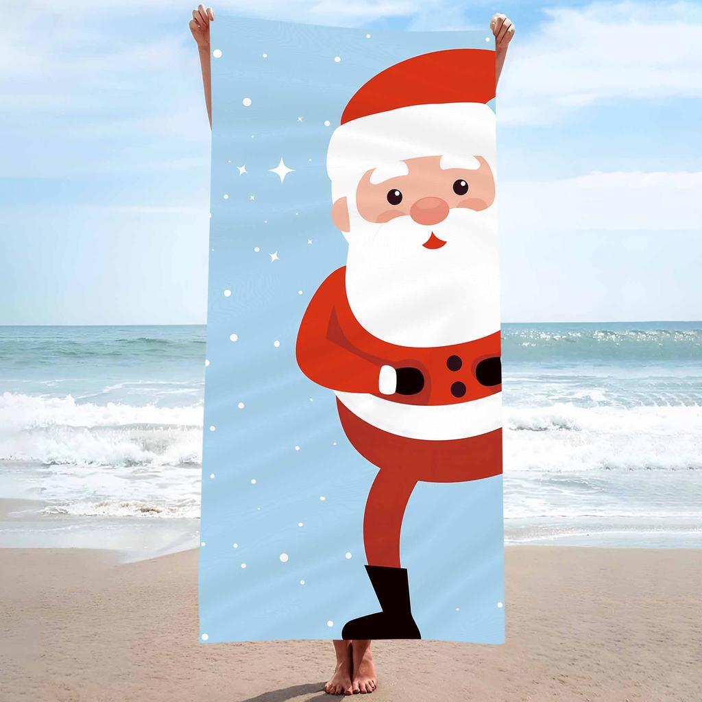 Merry Christmas Santa Claus Background Cute Single sided Printed Beach Towel Home Decoration Bath Towel 75x150cm Bathroom