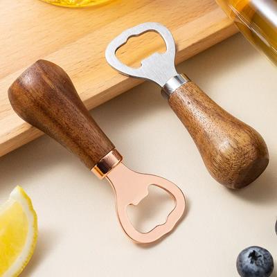 1 шт. открывалка для пивных бутылок с ручкой из цельного дерева, открывалка для бутылок из нержавеющей стали для домашнего использования