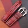 Watchband Vintage Watchbands 22mm 24mm 26mm Cow Leather Watch Strap Band Red Blue Green Brown With Skeleton Pin Buckle