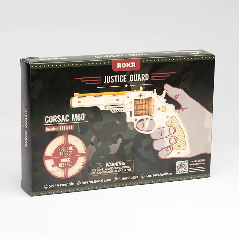 Деревянная 3D-головоломка Robotime с резинками, игрушечным пистолетом Justice Guard Corsac M60 для подростков, забавная игрушка для игр на открытом воздухе, шутер, подарок LQ401
