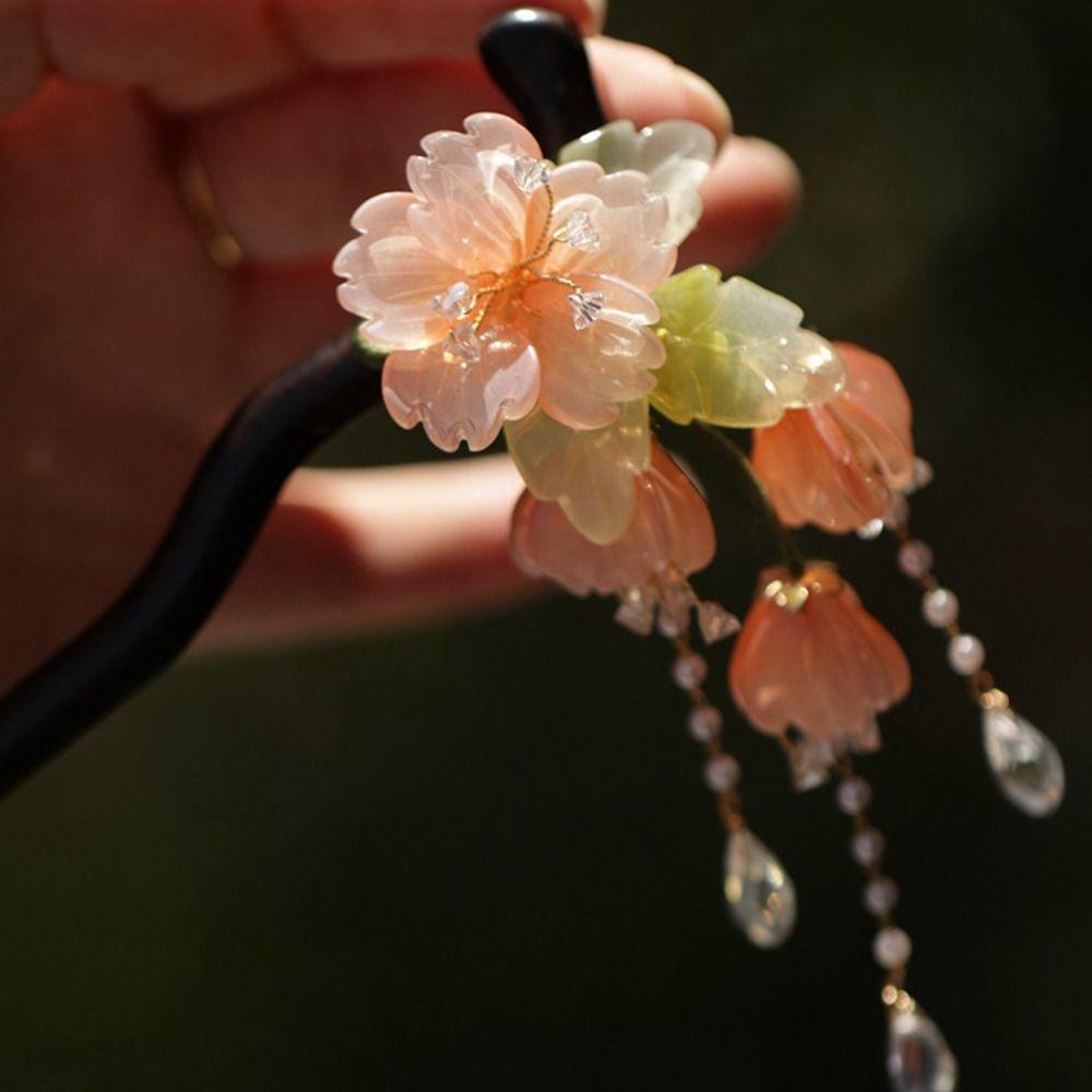Flower Hanfu Hairpin Chinese Style Wooden Hair Stick Antique   for Women