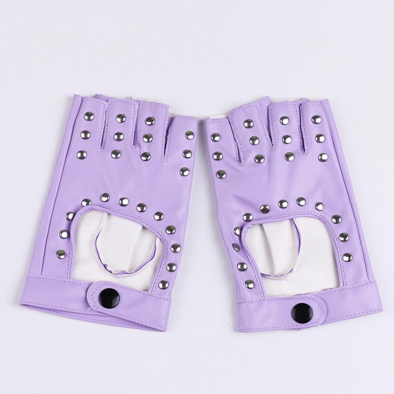 Women's Half-Finger PU Cyberpunk Motorcycle Gloves with Rivet Design for Dance and Nightclub