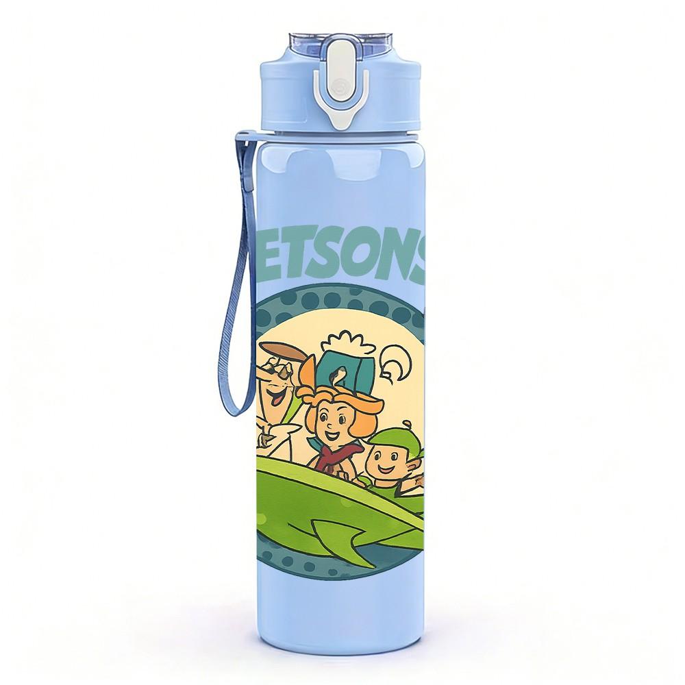 1PC Jetsons Cartoon Round Logo 750ml Color Plastic Sports Water Bottle Leakproof Flip Straw Lid Suitable for Sports Office Home Use