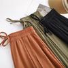 Women Cropped Pants Elastic High Waist Adjustable Drawstring Culottes Solid Color Wide Leg Casual Pants Daily Wear