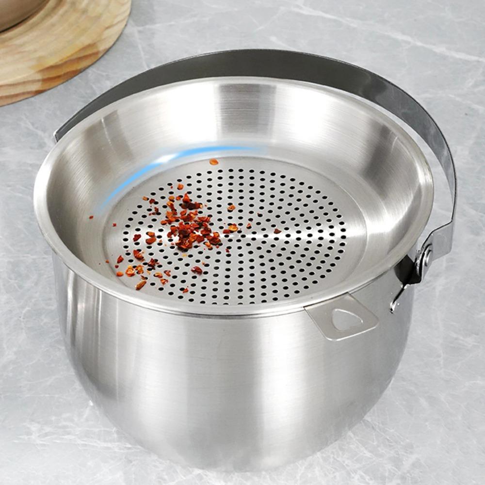 316 Stainless Steel Oil Strainer Tank with Filter Mesh Grease Container Mixing Bowl  Restaurant
