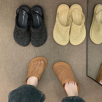 2025 новая французская плетеная сумка с полым узором, крутые шлепанцы, женская обувь, модные шлепанцы на платформе, прилив, ленивые полушлепанцы, женская обувь