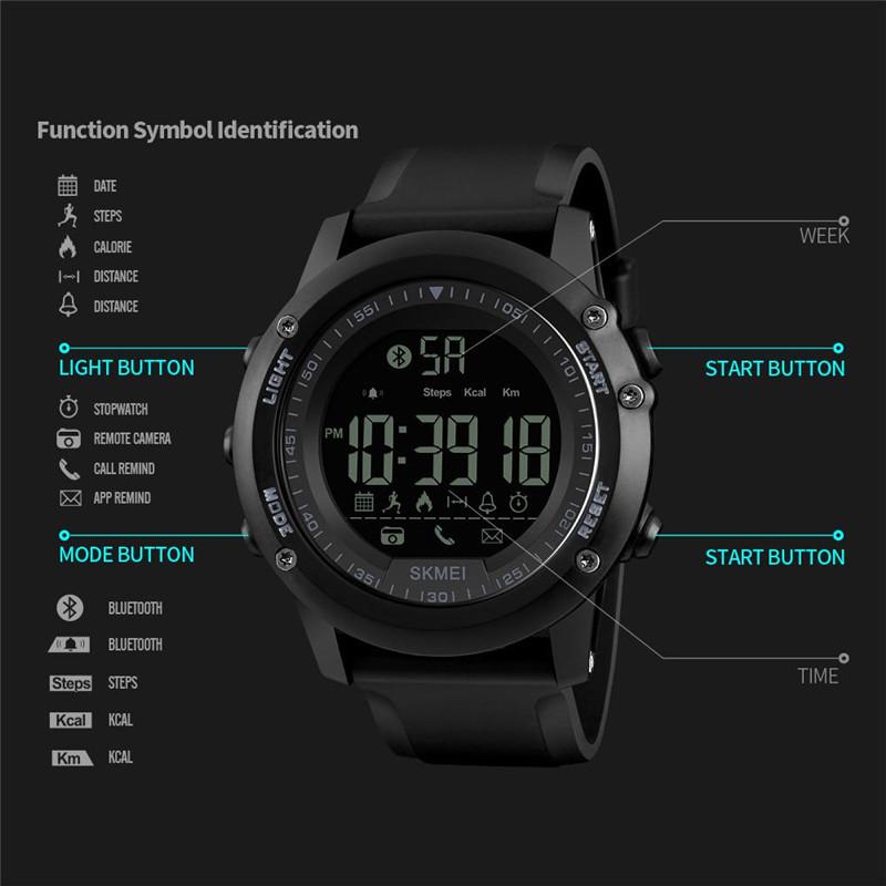 Модные умные часы SKMEI Модные мужские часы с удаленной камерой Калории Bluetooth Цифровые часы