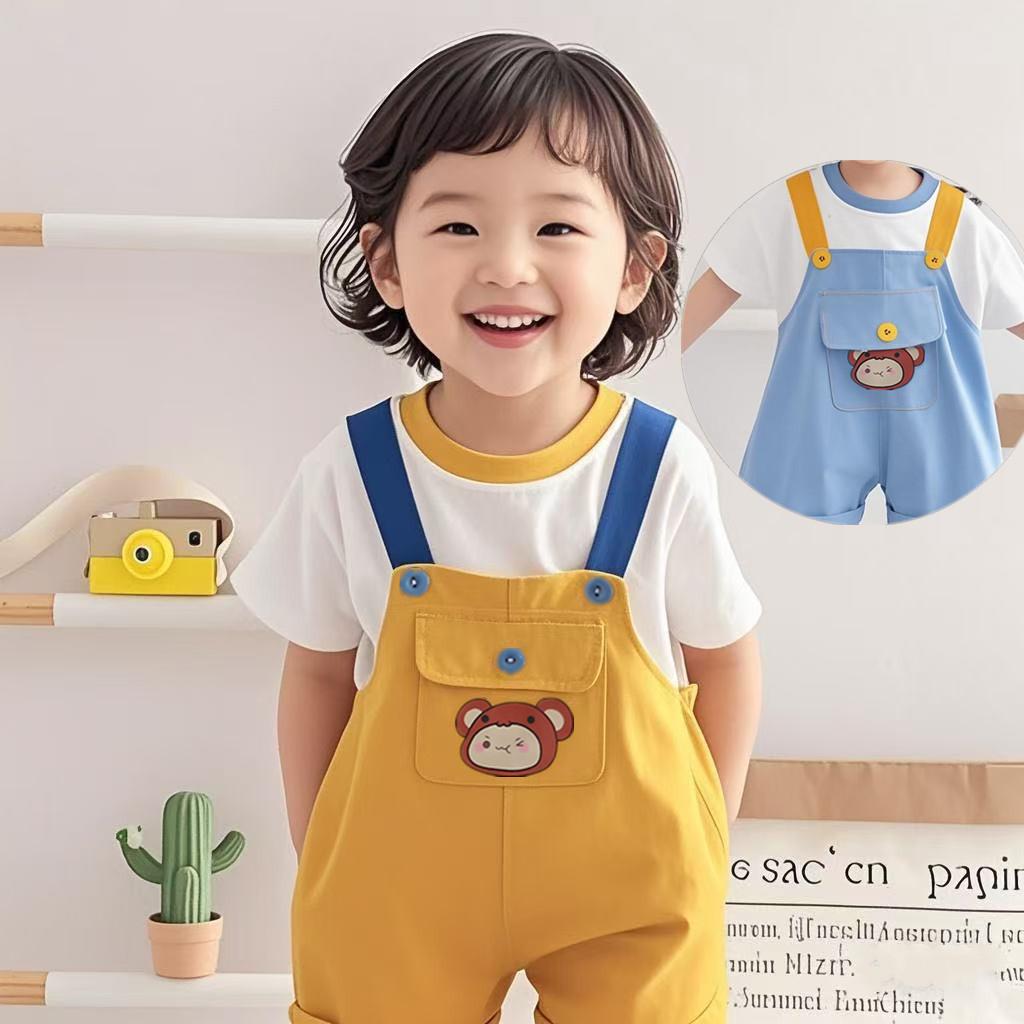 Baby Summer Overalls Set, Children's Round Neck Short Sleeved Two-piece Set