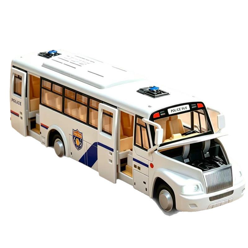 Sound and Light Inertia Bus Toy for Boys Police Fire School Bus Model Openable Doors Pull Back Car City Rescue Fleet
