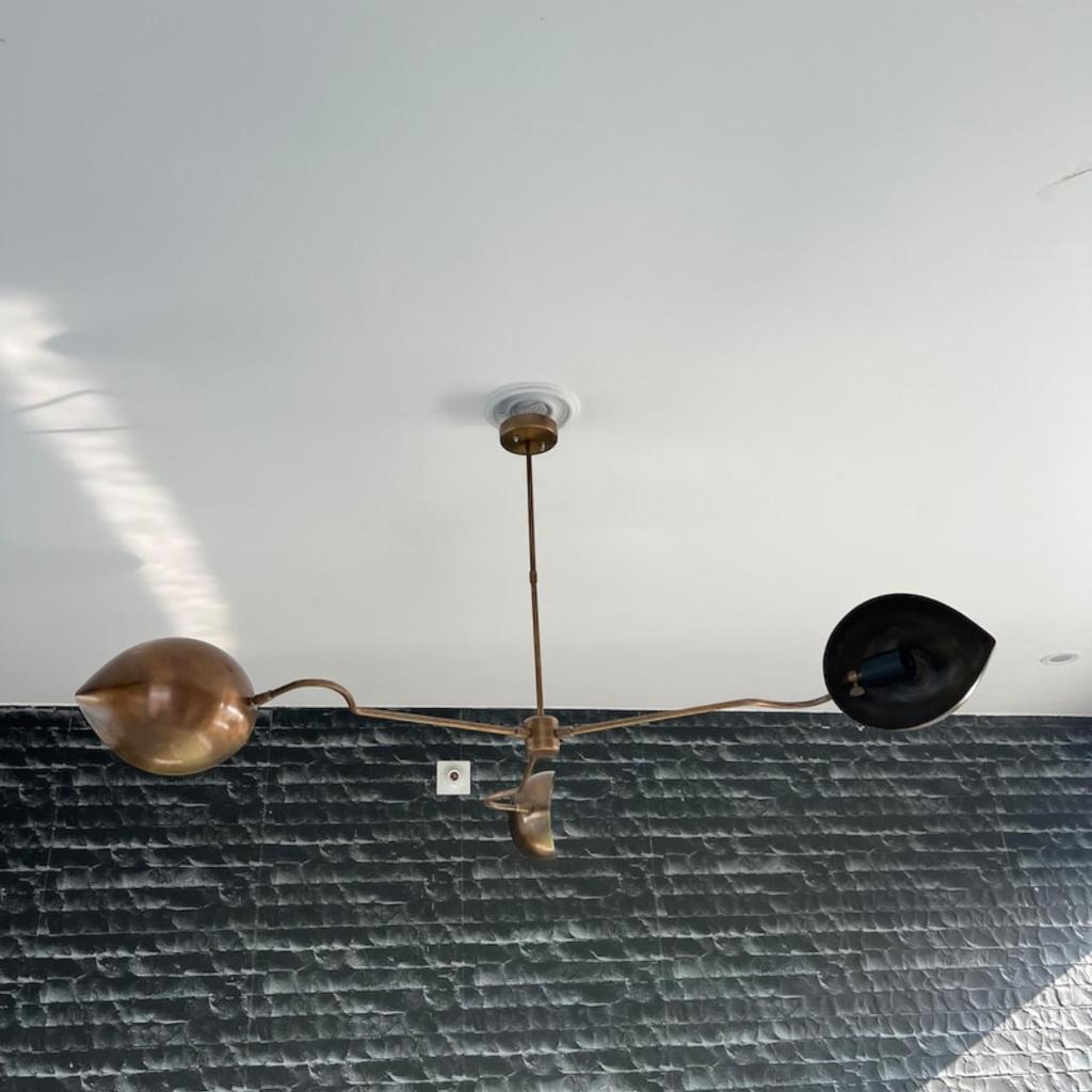 3-Arms Starburst Light Fixture | Mid-Century Modern Brass Orb Sputnik Chandelier | Italian Handmade Ceiling Light Fixture Stylish Home Decor